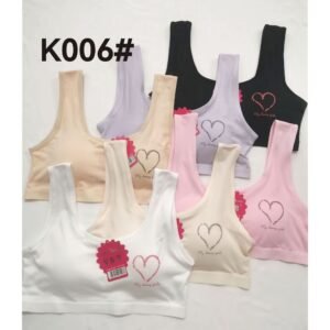 Cute Heart Print Padded Sports Bra in White, Beige, Pink, Lavender, and Black - Ladies Comfort Wear