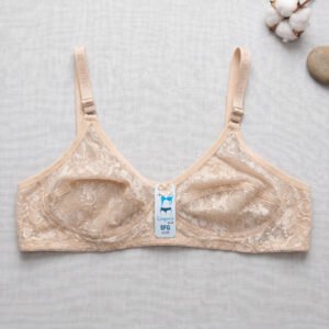 Beige Floral Lace Cotton Bra - Ladies Comfort Wear