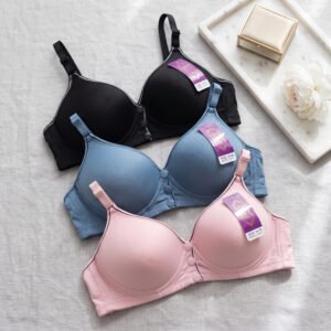 Seamless Padded Front-Button Sports Bra in Black, Steel Blue, and Rose Pink - Ladies Comfort Wear
