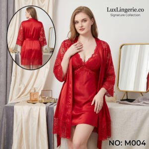 Red 2-Piece Satin Nightwear Set M004 - Ladies Comfort Wear