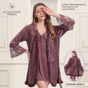 Plum Purple Velvet 2-Piece Nightwear Set C0352-3 - Ladies Comfort Wear