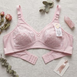 Pink Lace Cotton Bra with Wide Band - Ladies Comfort Wear