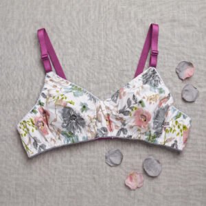 Floral Print Cotton Bra with Purple Straps - Ladies Comfort Wear