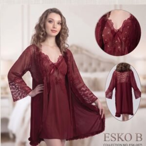 Maroon 2-Piece Lace Nightwear Set ESK-0671 - Ladies Comfort Wear