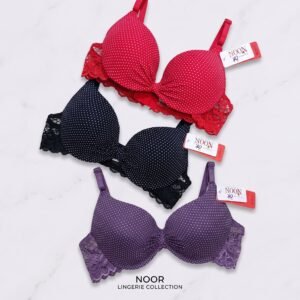 Padded Polka Dot Bra with Lace Back in Red, Black, Blue, Purple, Pink and Pista - Ladies Comfort Wear