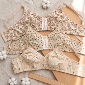 Assorted Print Daily Wear Cotton Bra in Beige - Ladies Comfort Wear