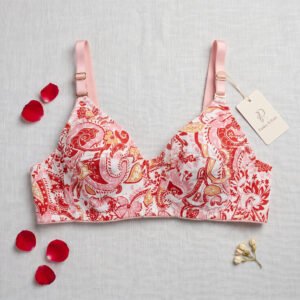 Paisley Floral Print Cotton Bra in Red and Pink - Ladies Comfort Wear