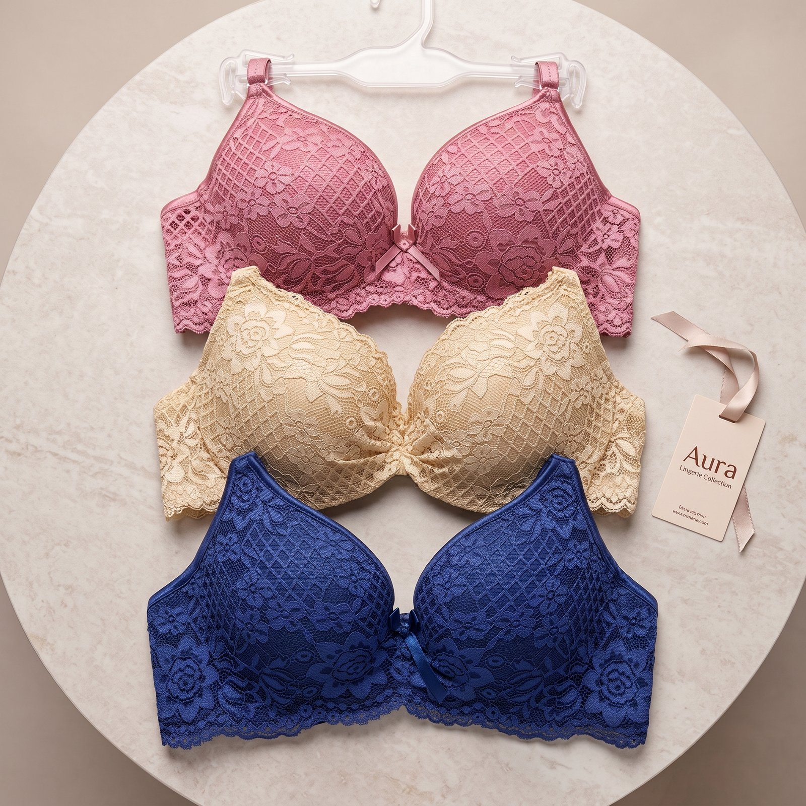 Elegant Padded Floral Lace Bra in Soft Pink, Champagne Gold, and Royal Blue - Ladies Comfort Wear