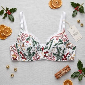 Festive Print Padded Sports Bra in White - Ladies Comfort Wear